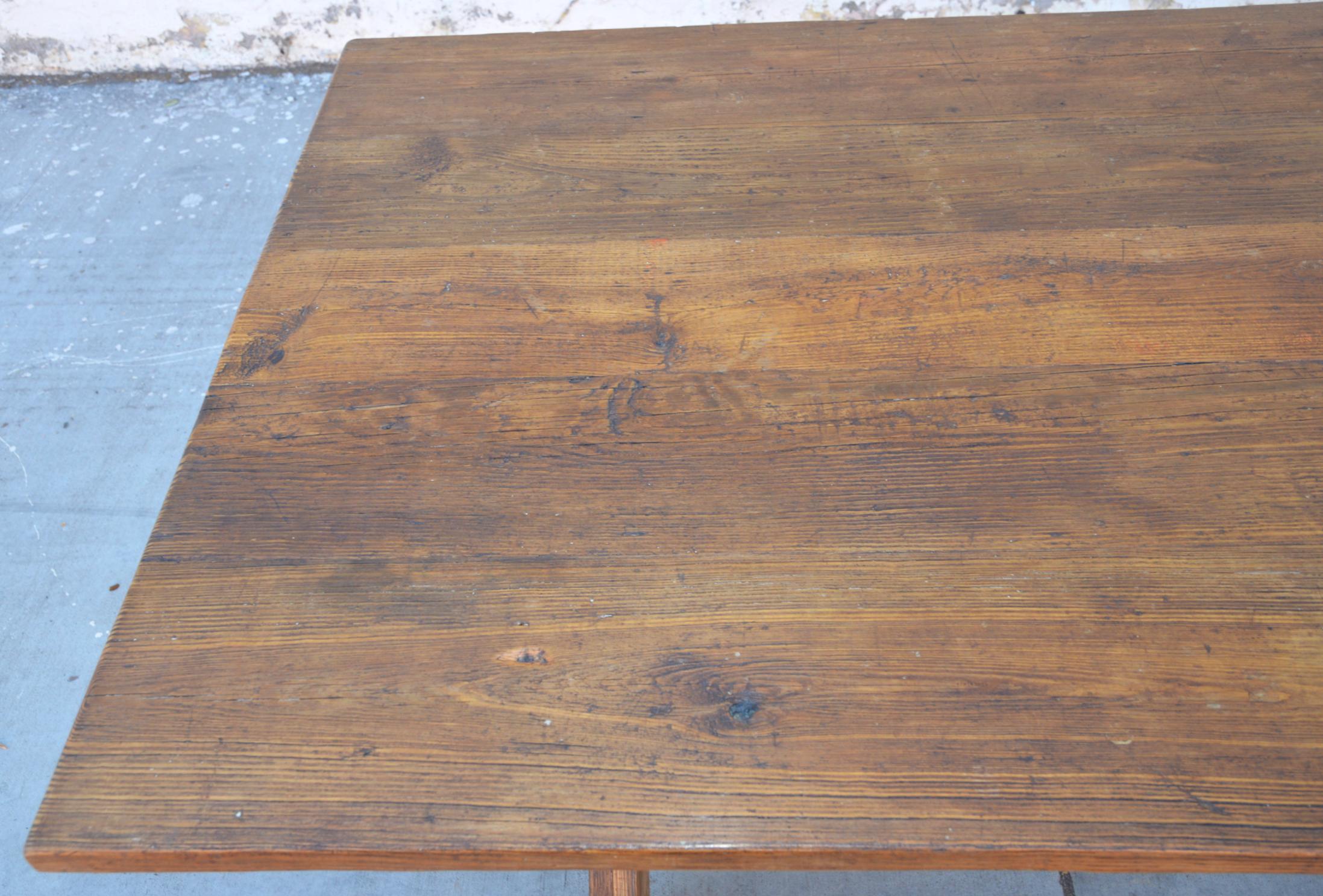 Contemporary Custom X-Trestle Table in Reclaimed Heart Pine For Sale