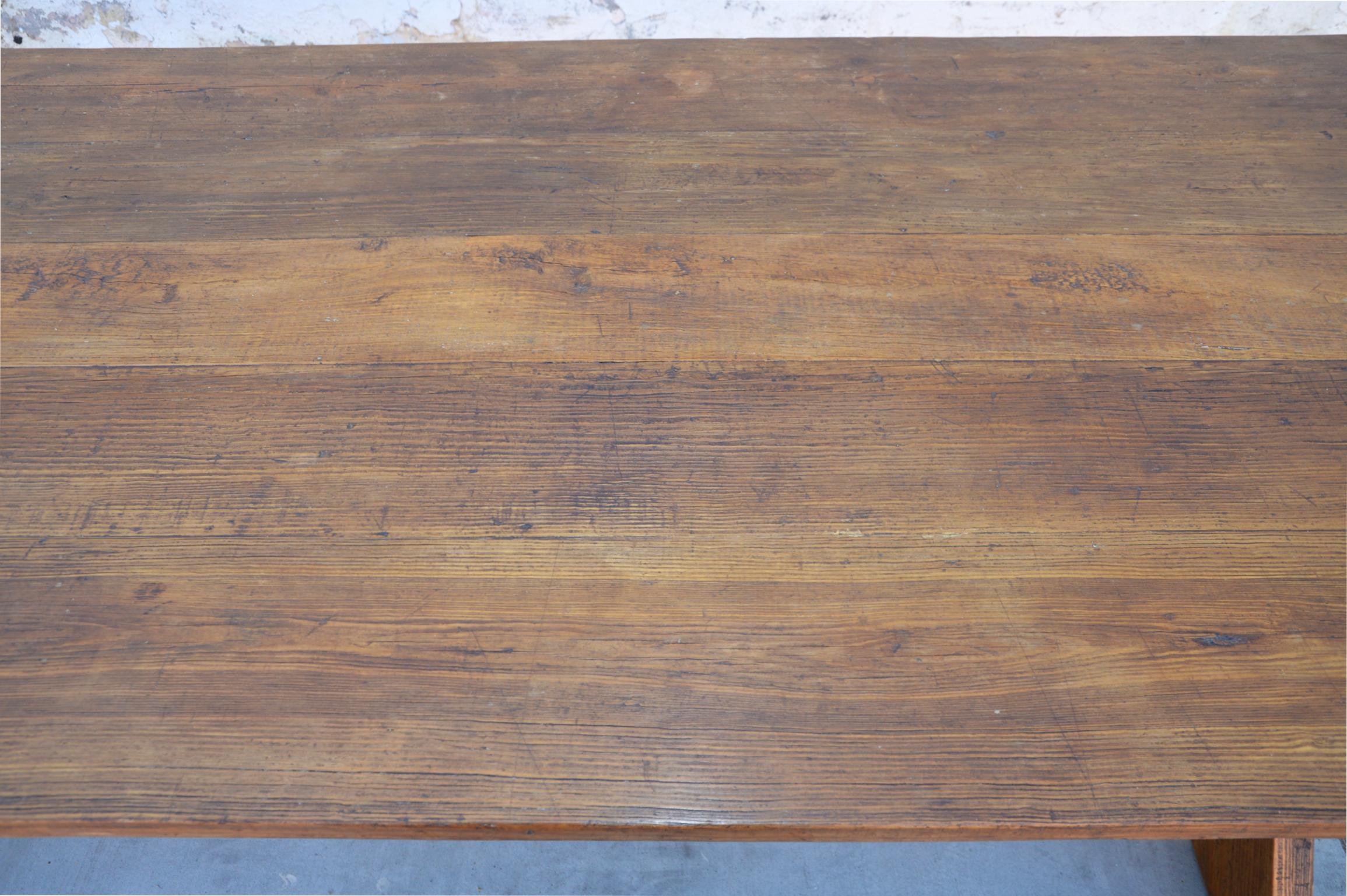 Reclaimed Wood Custom X-Trestle Table in Reclaimed Heart Pine For Sale
