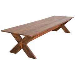 Table à tréteaux en cœur de pin récupéré