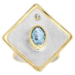 Custom Yianni Creations 1.10 Carat Aquamarine Diamond Silver Gold Ring
