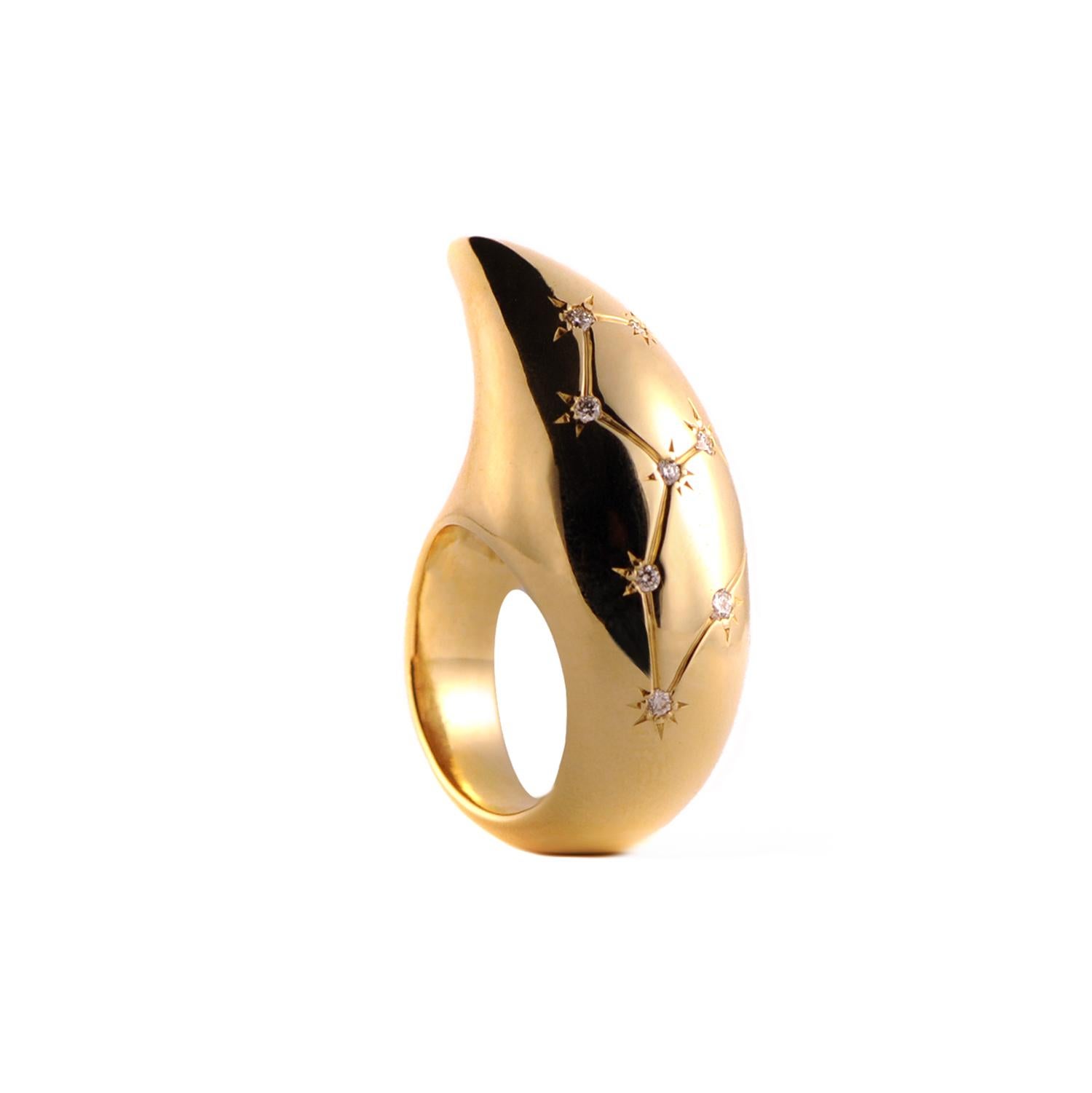 For Sale:  Custom Zodiac 18K Gold Statement Ring with Pave Diamonds 2
