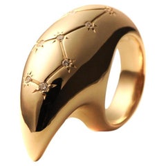 Used Custom Zodiac 18K Gold Statement Ring with Pave Diamonds