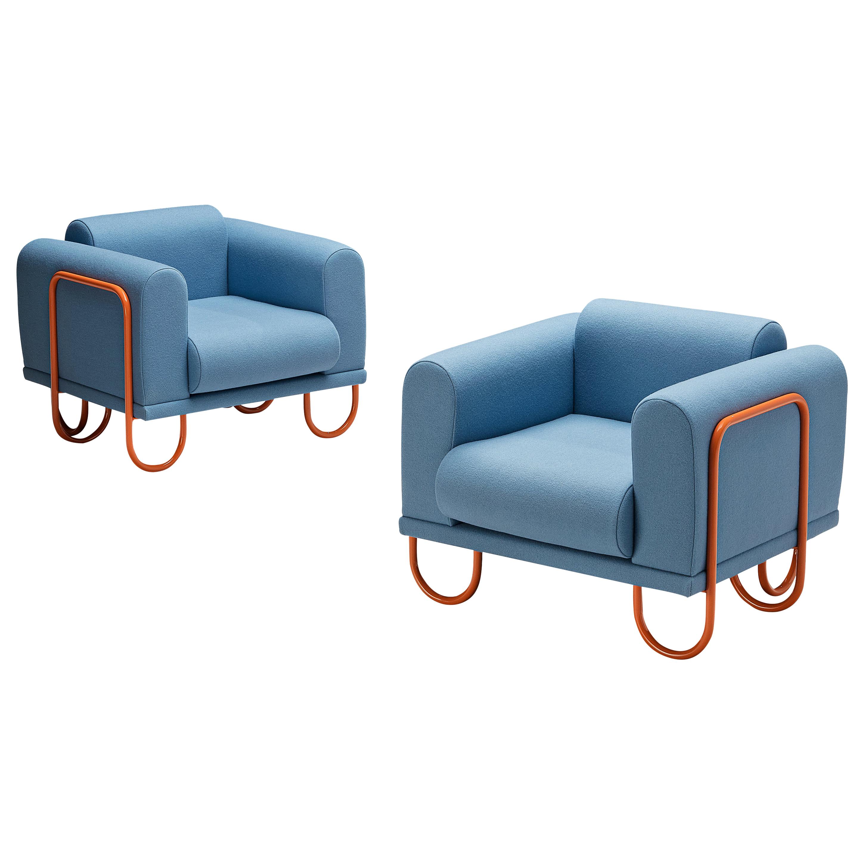 Customizable French Lounge Chairs with Tubular Frames