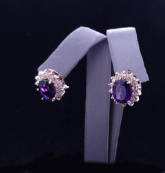 14K Yellow Gold Amethyst & Diamond Clip-On Earrings, 11ct Amethyst