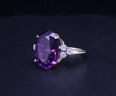 Custome Made Amethyst & Diamond Ring in 14K Yellow Gold
