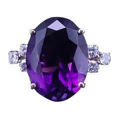 Custome Made Amethyst & Diamond Ring in 14K Yellow Gold