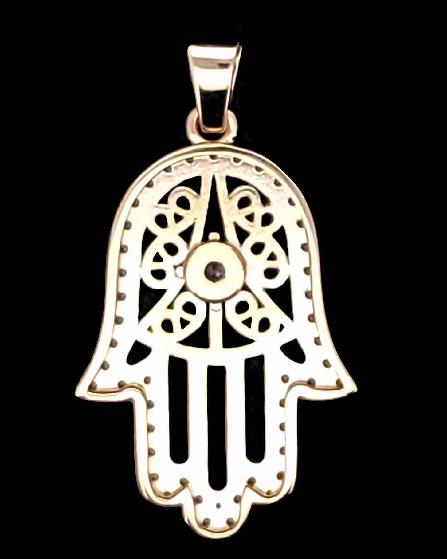 CUSTOM MADE Hamza  Pendentif en or jaune 14K avec diamants en vente 1