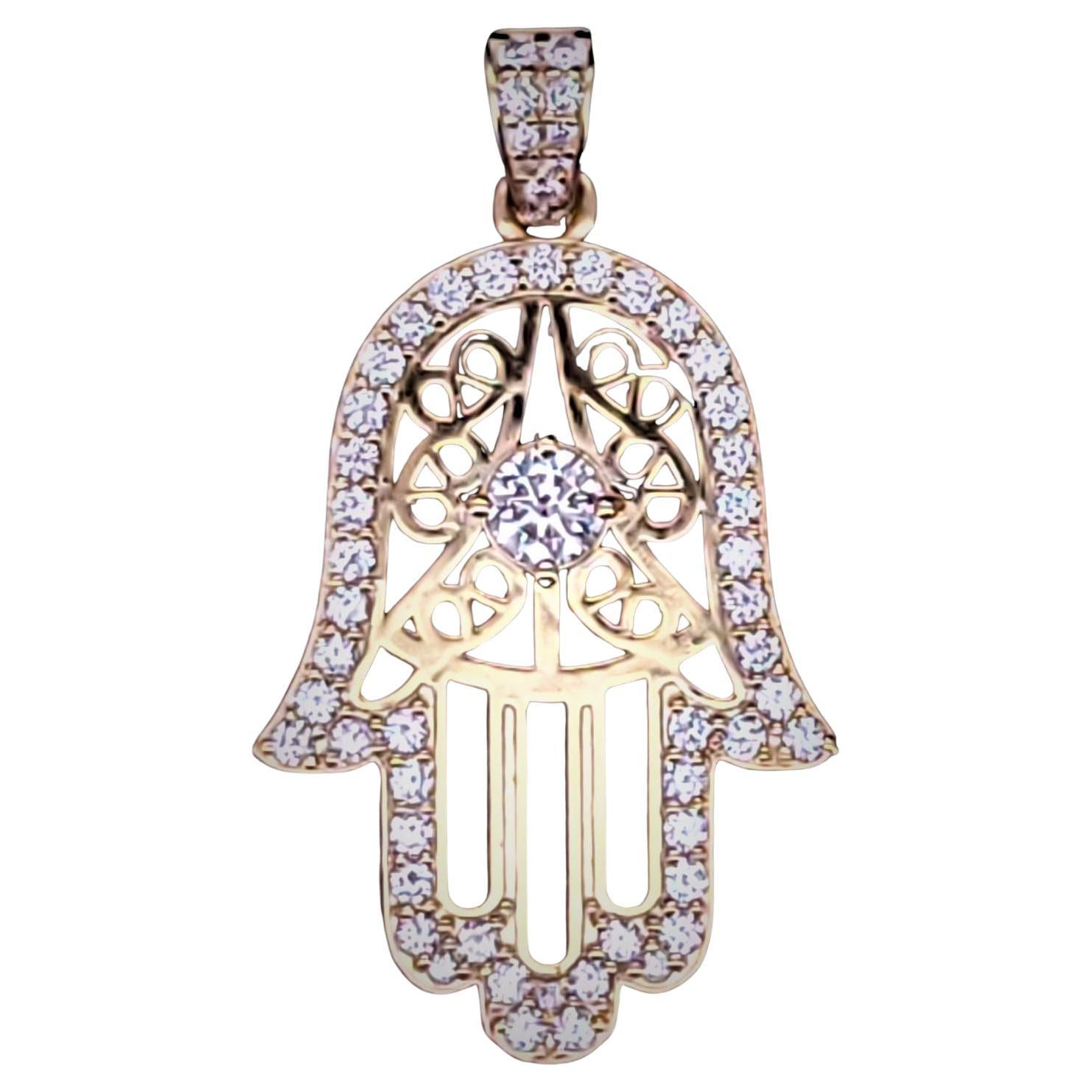 CUSTOM MADE Hamza  Pendentif en or jaune 14K avec diamants