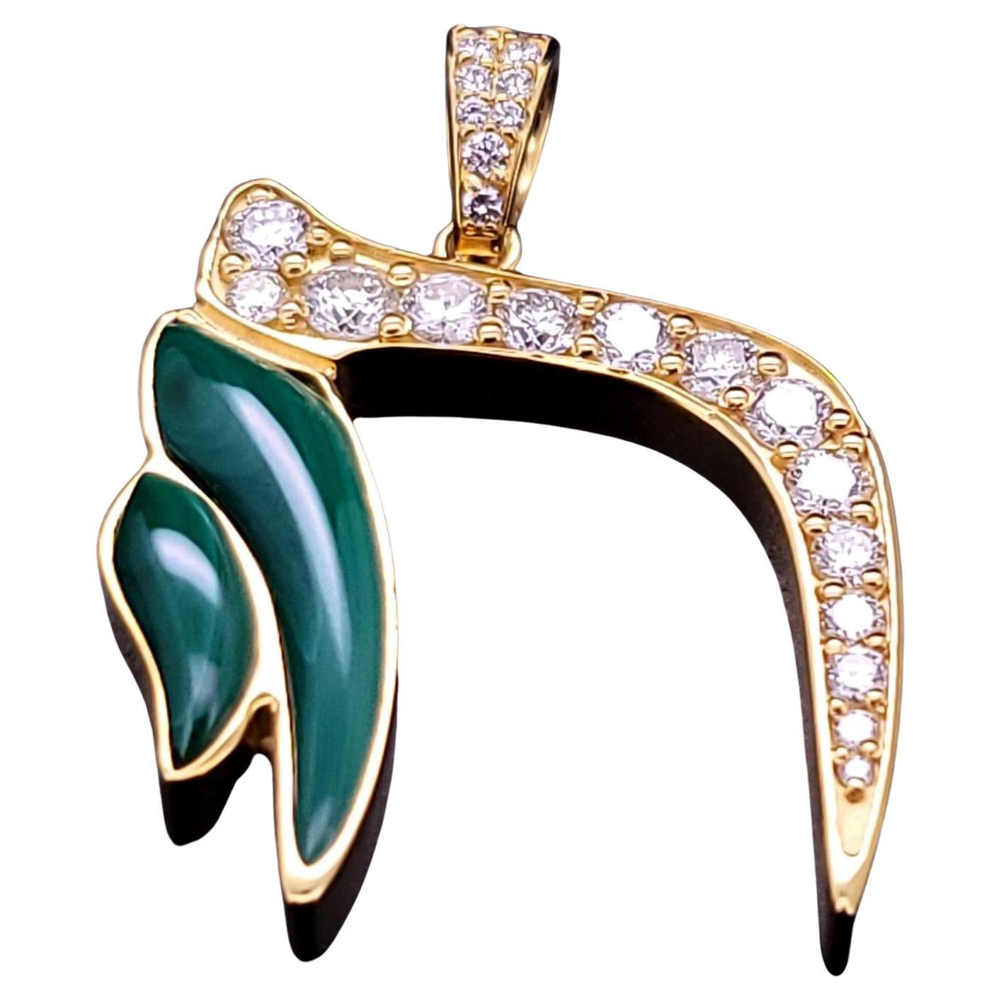 CUSTOM MADE Pendentif en or jaune 14K avec diamants et malachite en vente