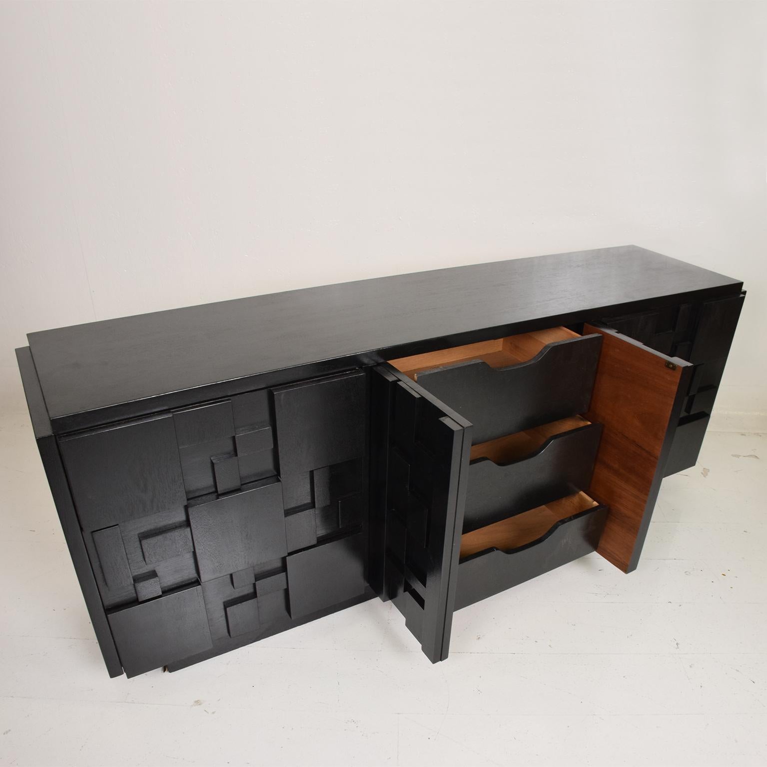 Walnut Customed Finish Mid-Century Modern Brutalist Ebonized Credenza by Lane Furniture
