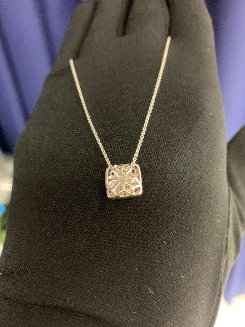 Customisable Modern Ruby White Diamond White Gold Star Spiritual Necklace For Sale 1