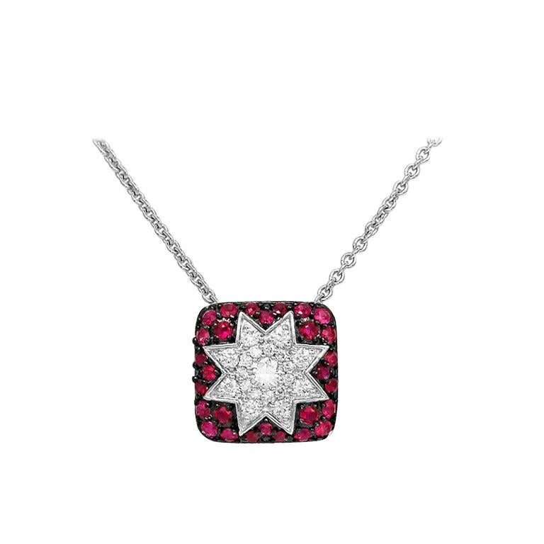 Customisable Modern Ruby White Diamond White Gold Star Spiritual Necklace For Sale