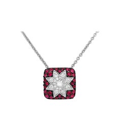 Customisable Modern Ruby White Diamond White Gold Star Spiritual Necklace