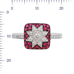 Customisable Modern Ruby White Diamond White Gold Star Spiritual Ring