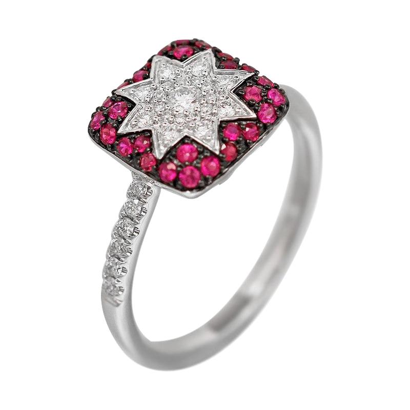 Customisable Modern Ruby White Diamond White Gold Star Spiritual Ring