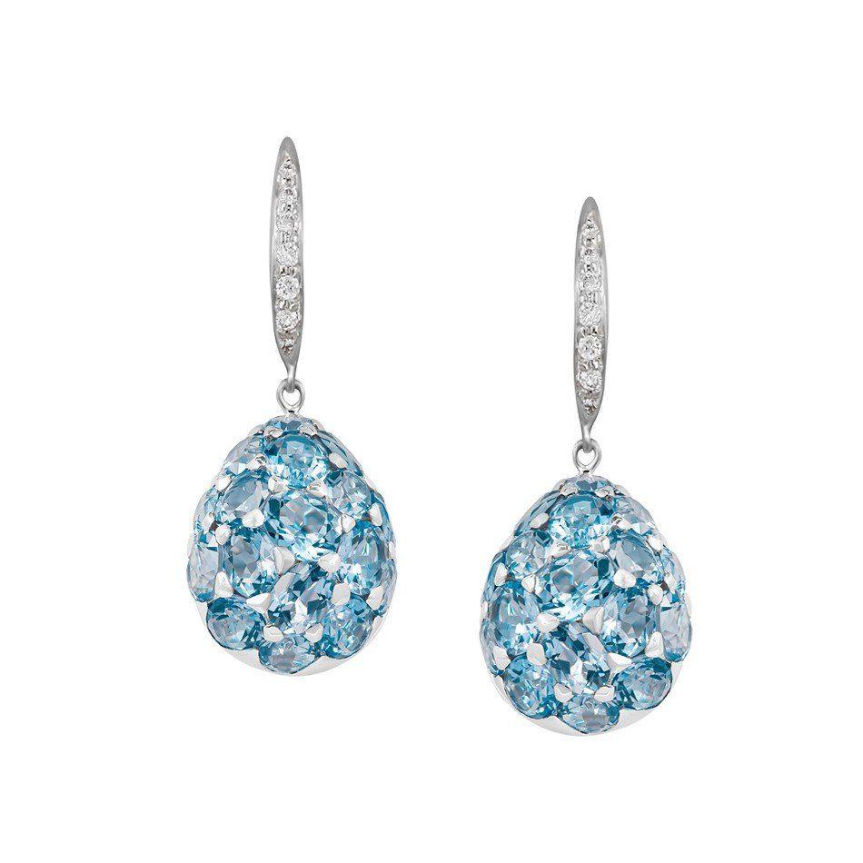 Individuell anpassbare Natkina Seltene Blau 8,63 Karat Topas Diamant Tropfen-Ohrringe aus Gold im Angebot