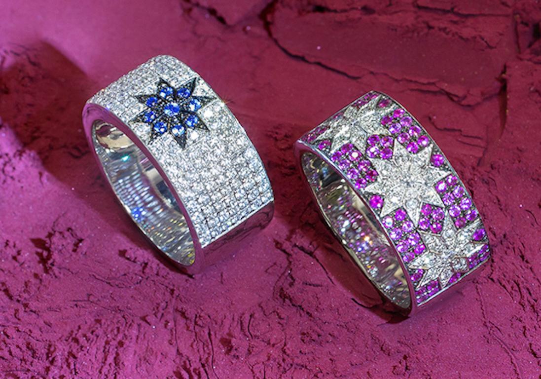 Individuell anpassbarer Natkina Star Sapphire Diamant 18 Karat Moderner Ring im Zustand „Hervorragend“ im Angebot in Montreux, CH