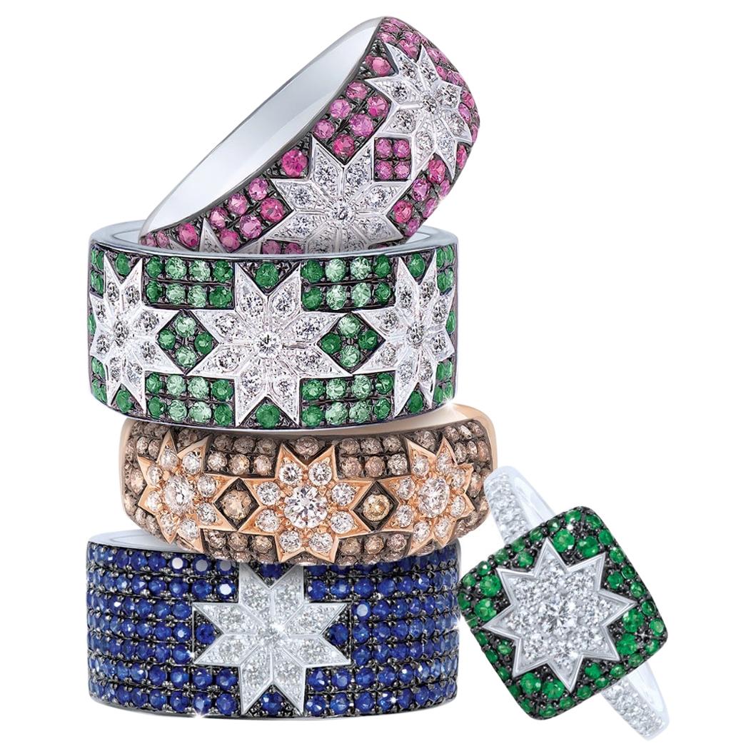 Anillo Personalizable Natkina Star Zafiro / Tsavorita / Diamante Negro Oro Blanco