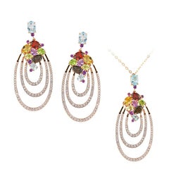 Customisable Precious Garnet Peridot Topaz Quartz Gold Chandelier Stud Earrings