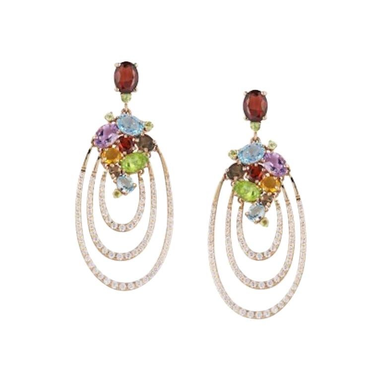 Customisable Precious Garnet Peridot Topaz Quartz Gold Chandelier Stud Earrings For Sale