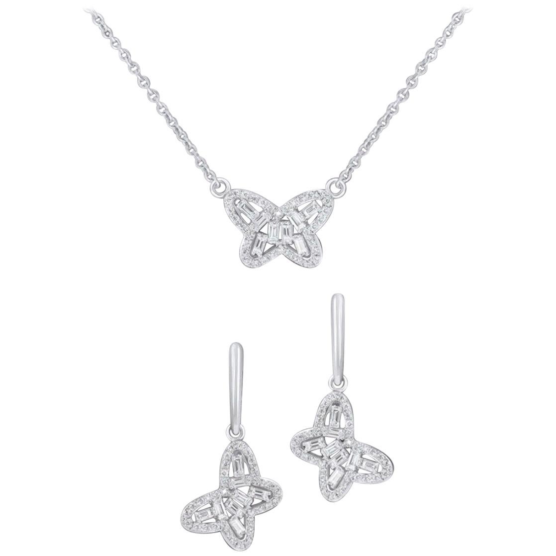 Pendants d'oreilles en goutte personnalisables en or blanc avec diamants blancs baguettes