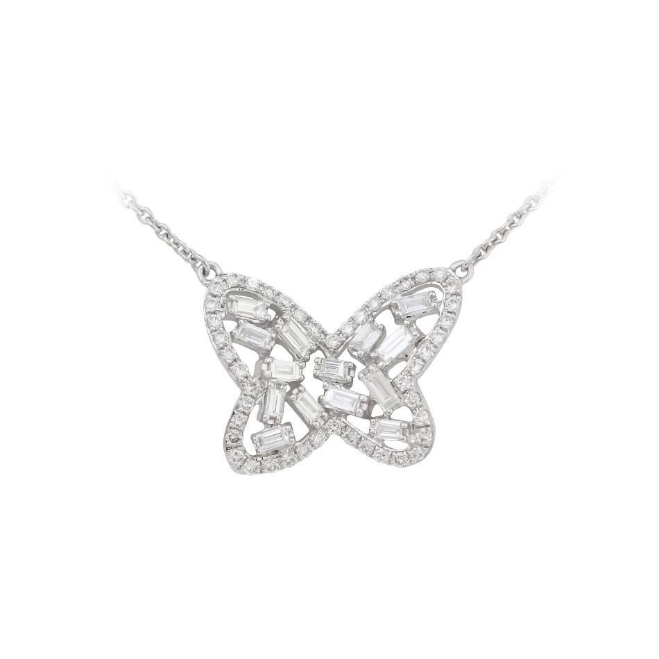 Customisable White Diamond Baguette White Gold Fashion Modern Pendant Necklace