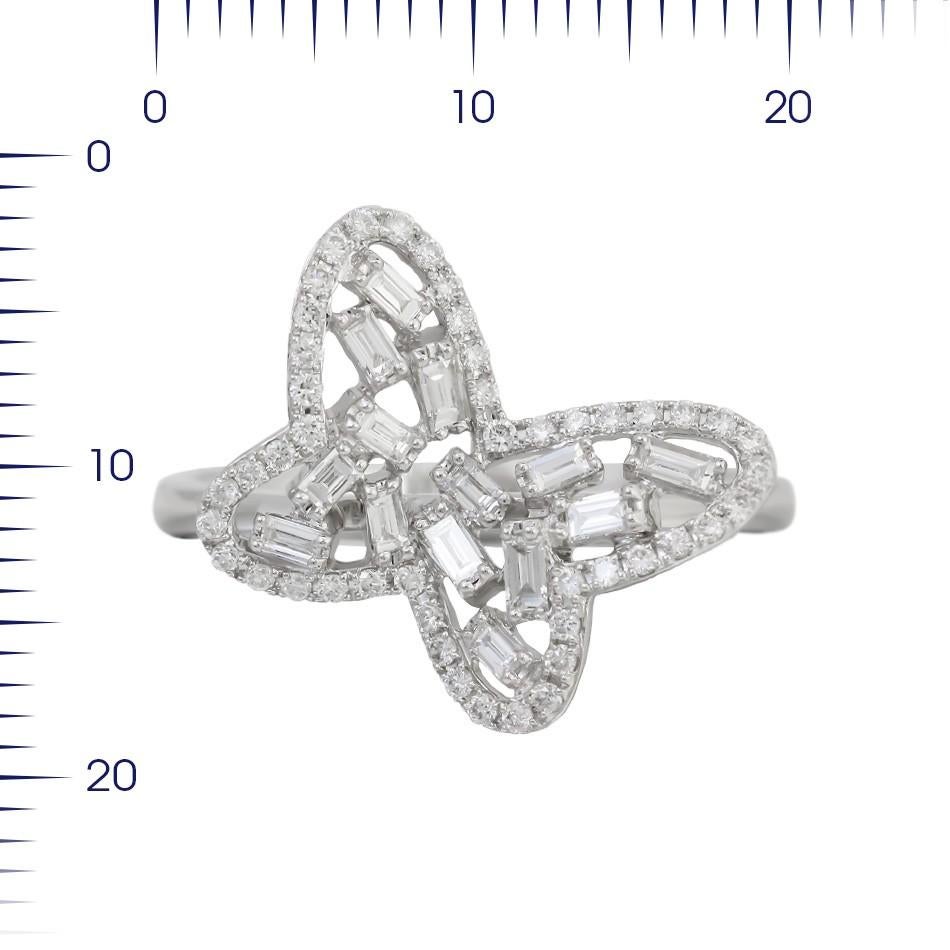Round Cut Customisable White Diamond Baguette White Gold Modern Butterly Ring For Sale