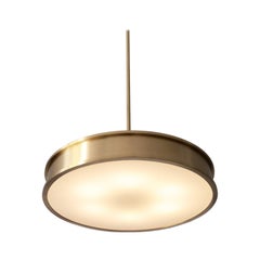 Customised Modernist Circular Pendant Light in Brushed Brass and Opal Glass 2018