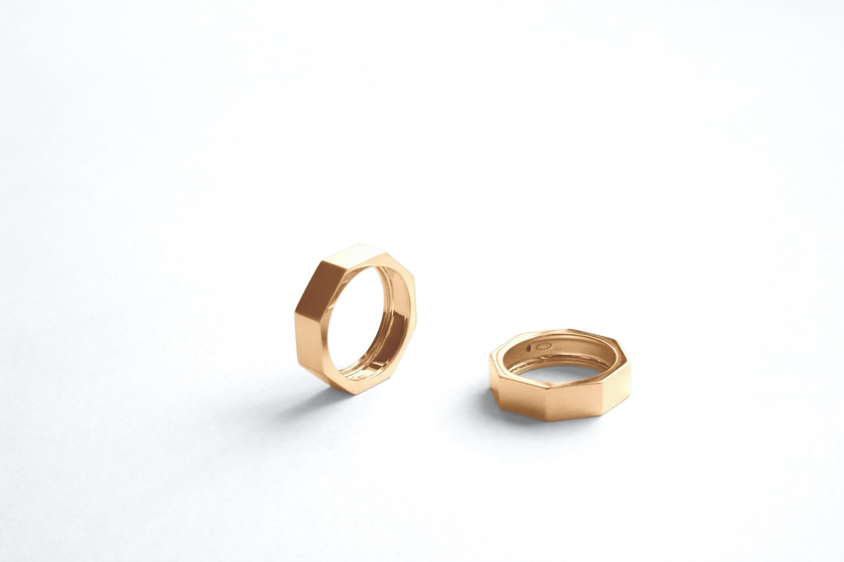 Customizable 14 Karats Yellow Gold Satin Octagon Unisex Deco Style Modern Ring For Sale 6
