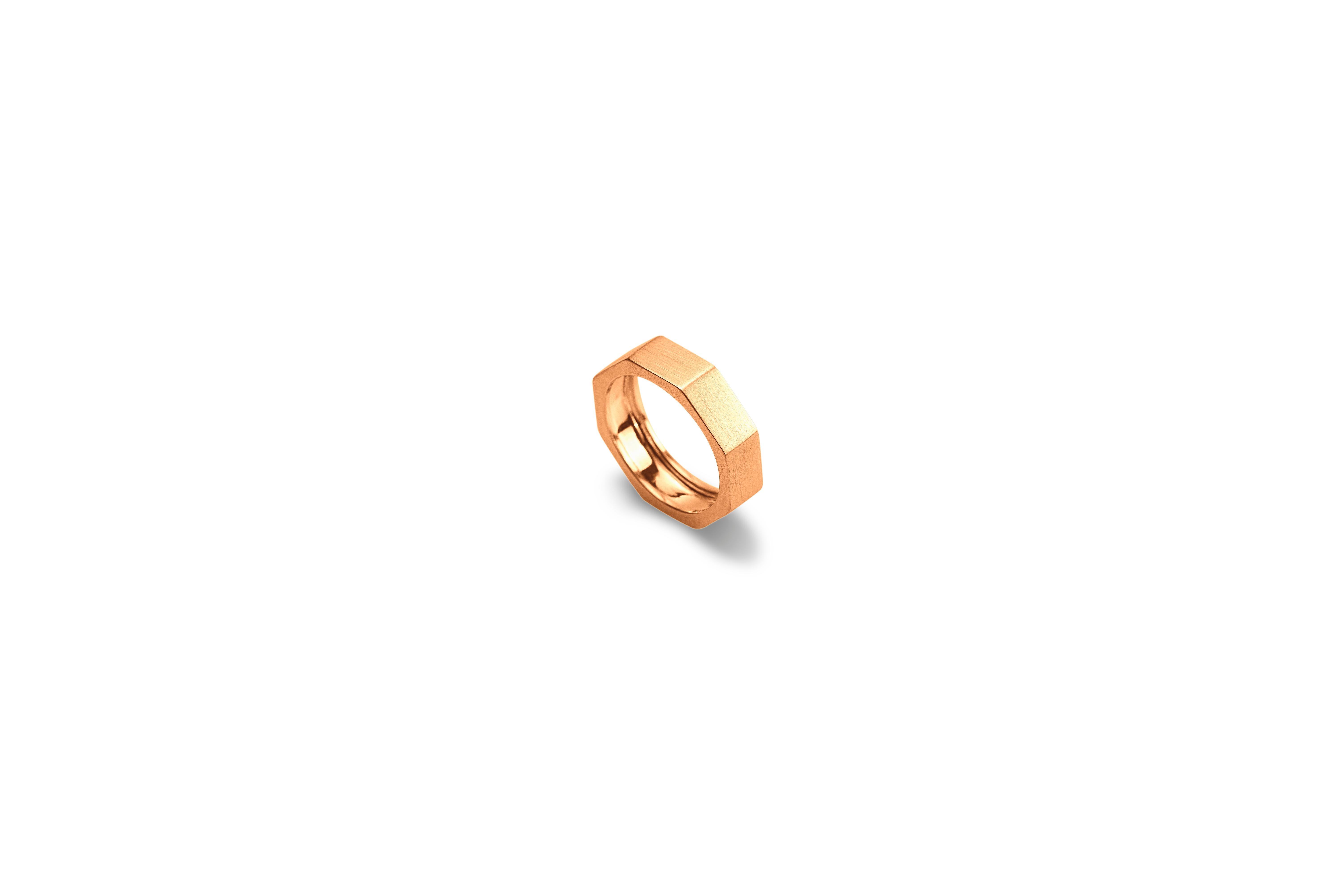 Customizable 14 Karats Yellow Gold Satin Octagon Unisex Deco Style Modern Ring For Sale 1