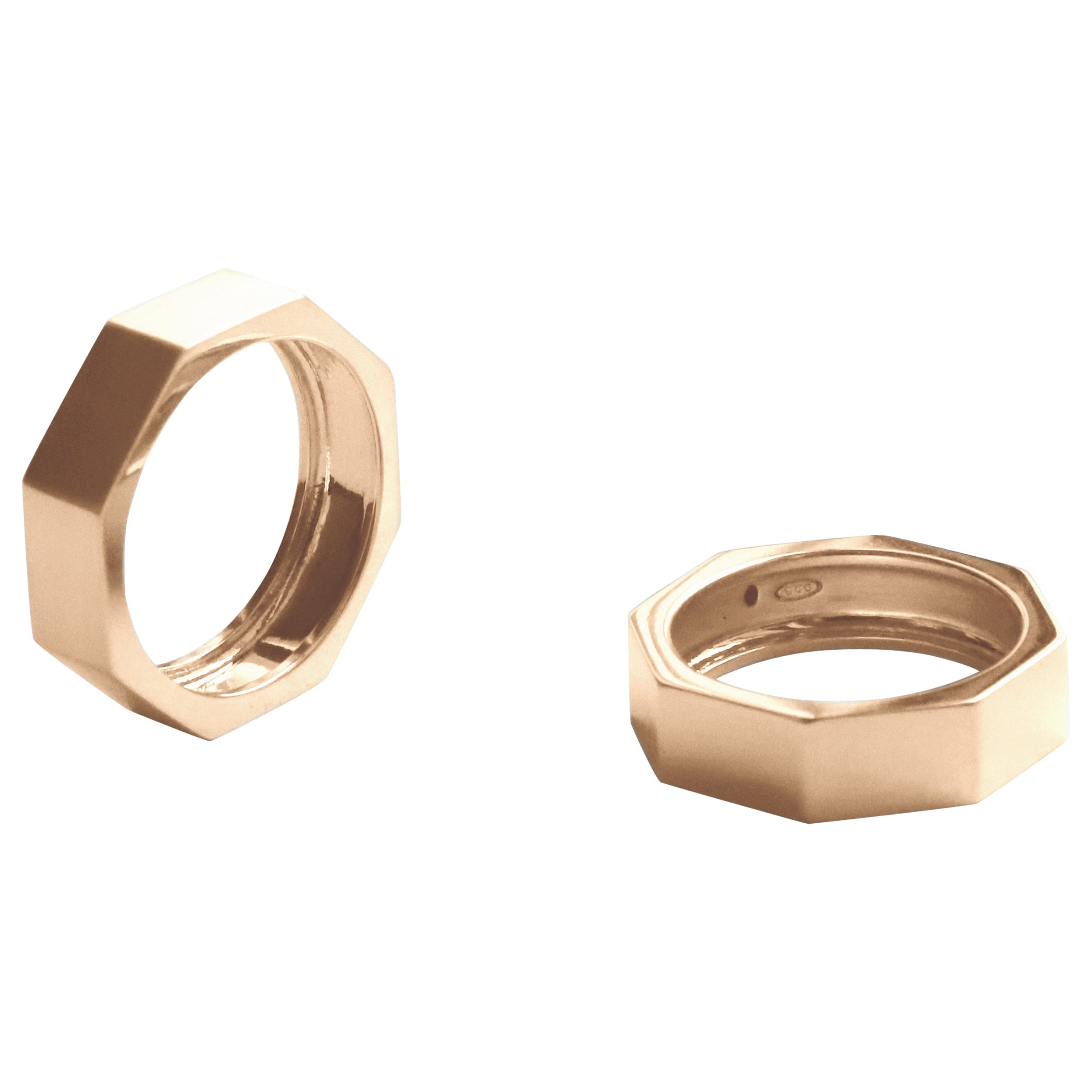 Customizable 14 Karats Yellow Gold Satin Octagon Unisex Deco Style Modern Ring For Sale