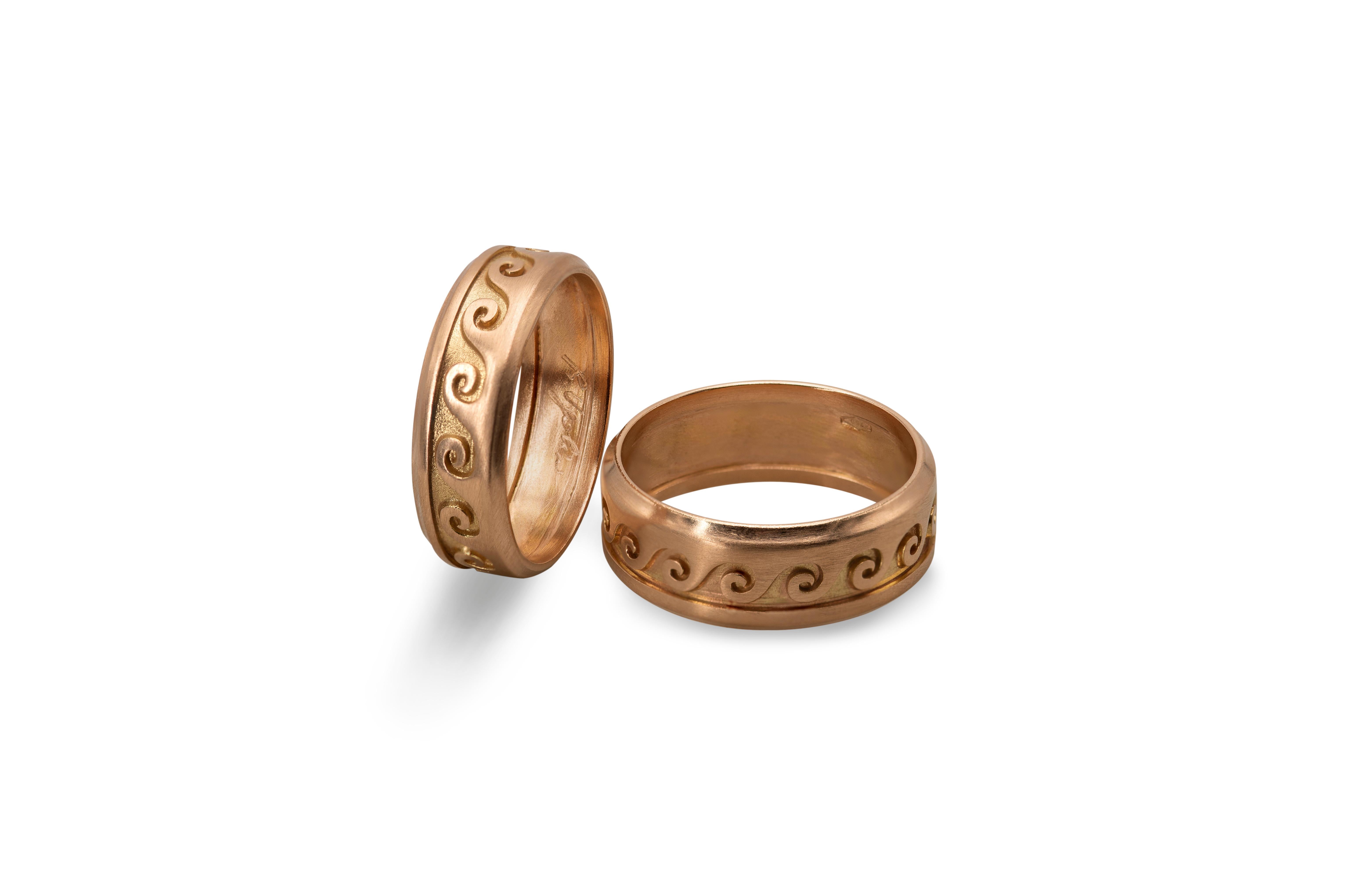Customizable 18 Karat Rose Gold Wave Unisex Design Engagement Band Ring For Sale 1