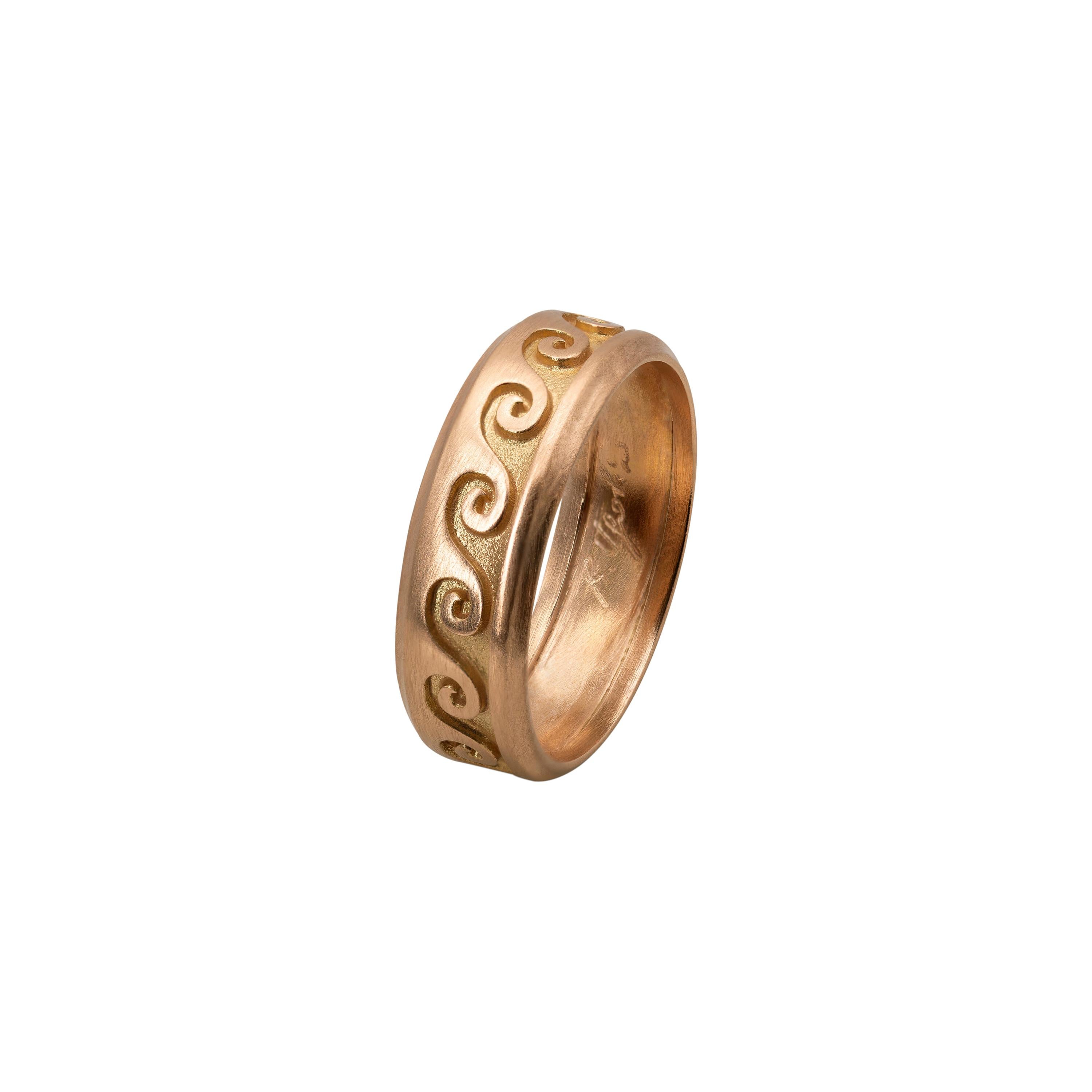 Customizable 18 Karat Rose Gold Wave Unisex Design Engagement Band Ring For Sale