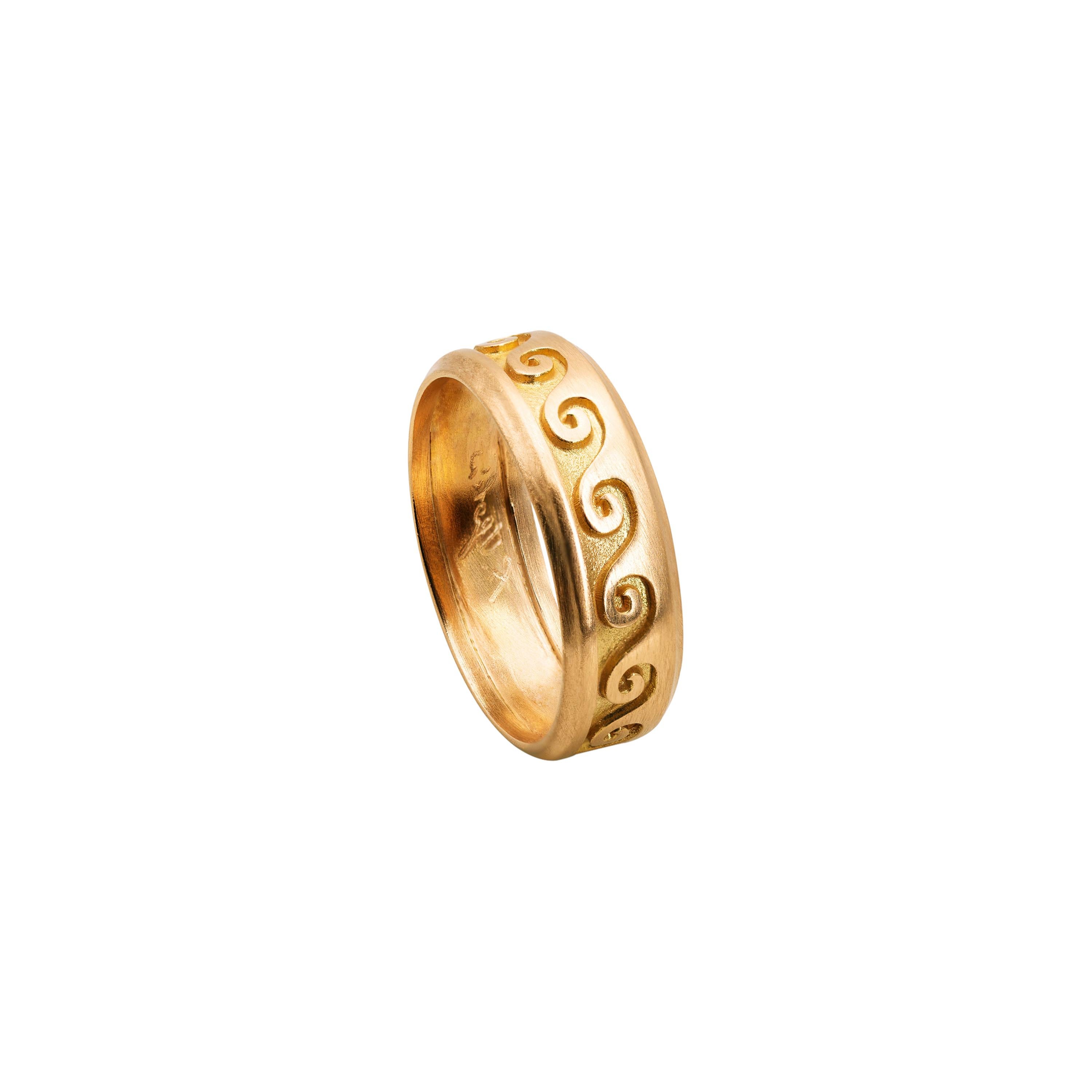 Anpassbarer Verlobungsring aus 18 Karat Gelbgold mit Wave Unisex-Design