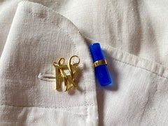 Customizable 18 Karats Yellow Gold Blue Agate Double Letters Monogram Cufflinks