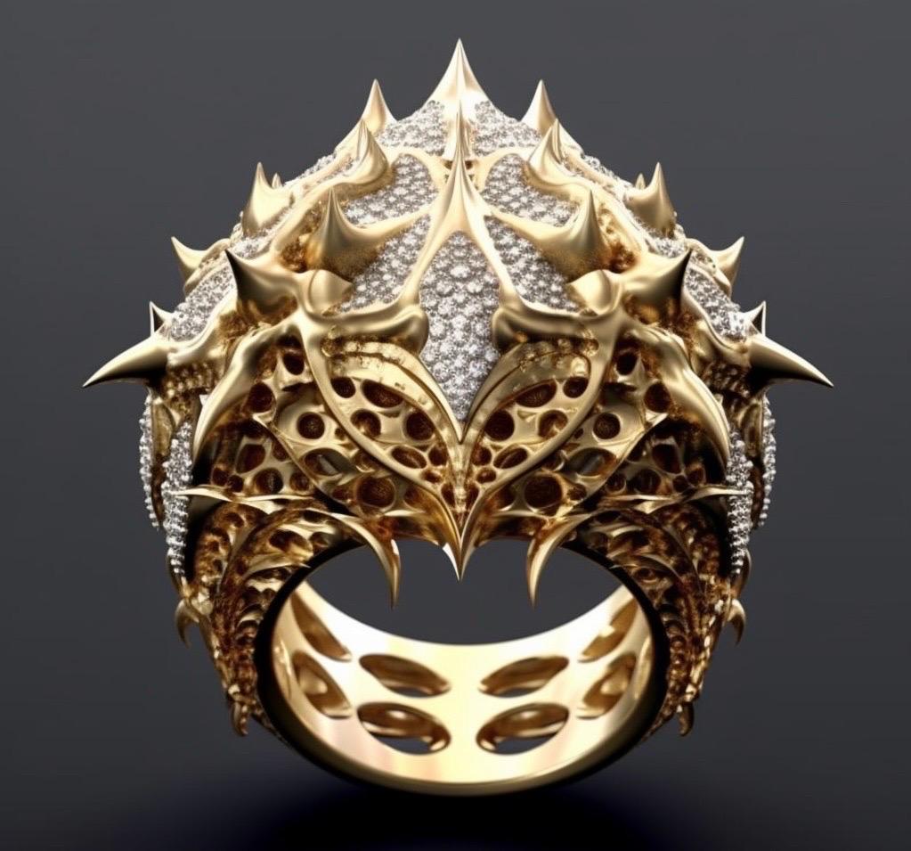 Round Cut Customizable 18k gold and diamond ring “Oceanic Reverie”  For Sale