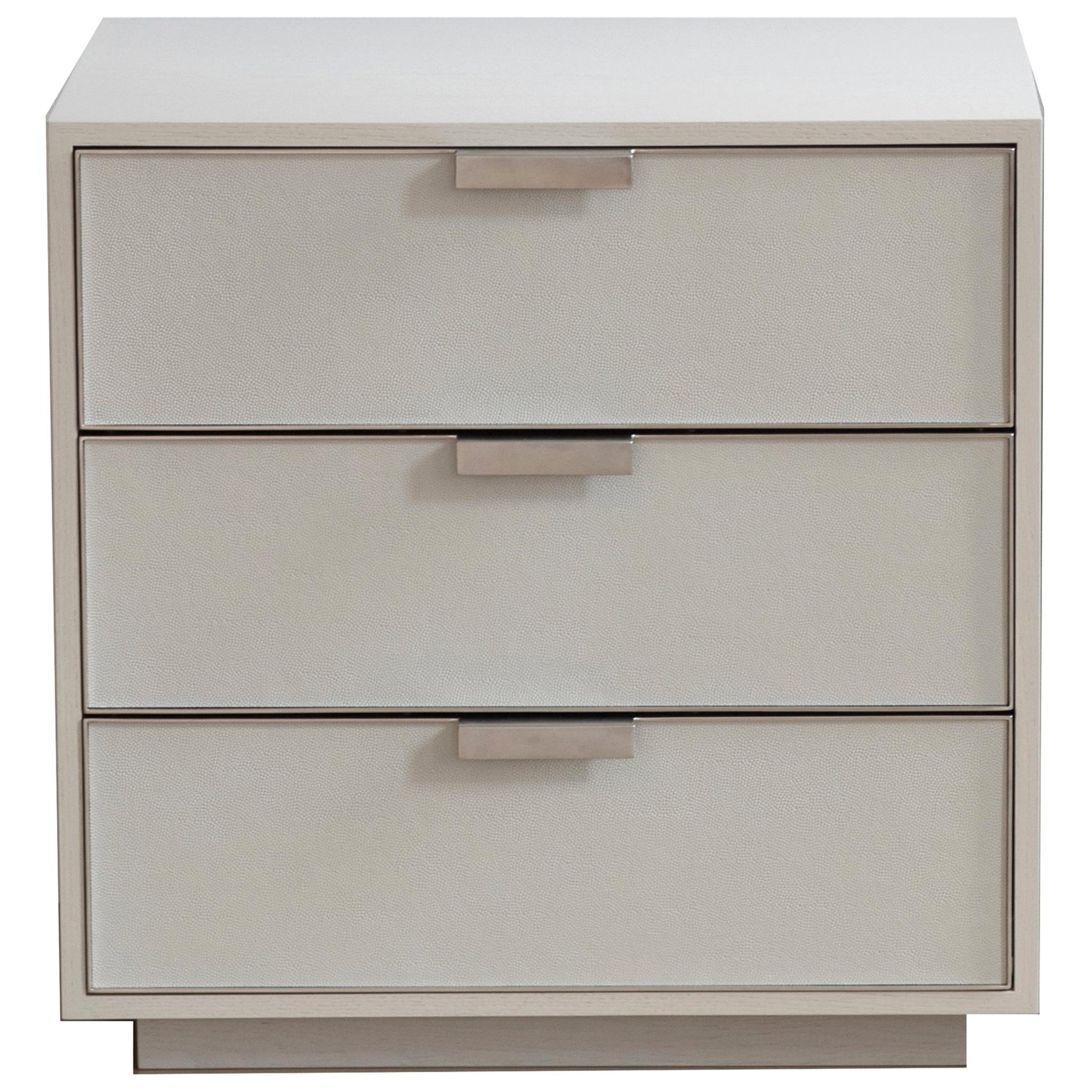 Modern 3-Drawer Leather Platform Nightstand with Champagne Oak by Ercole Home