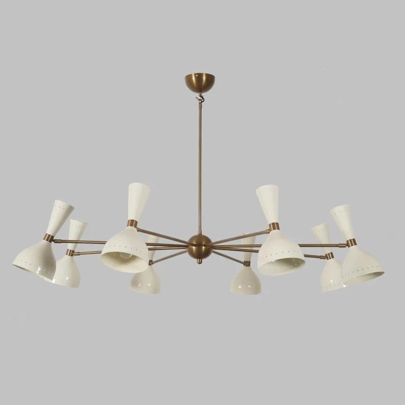 Enameled Customizable 8 Arm 16 Lights Stilnovo Style Chandelier  For Sale