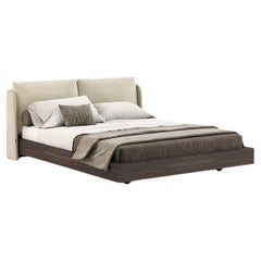 Customizable American King Bed with Upholstered Headboard and Wooden Base