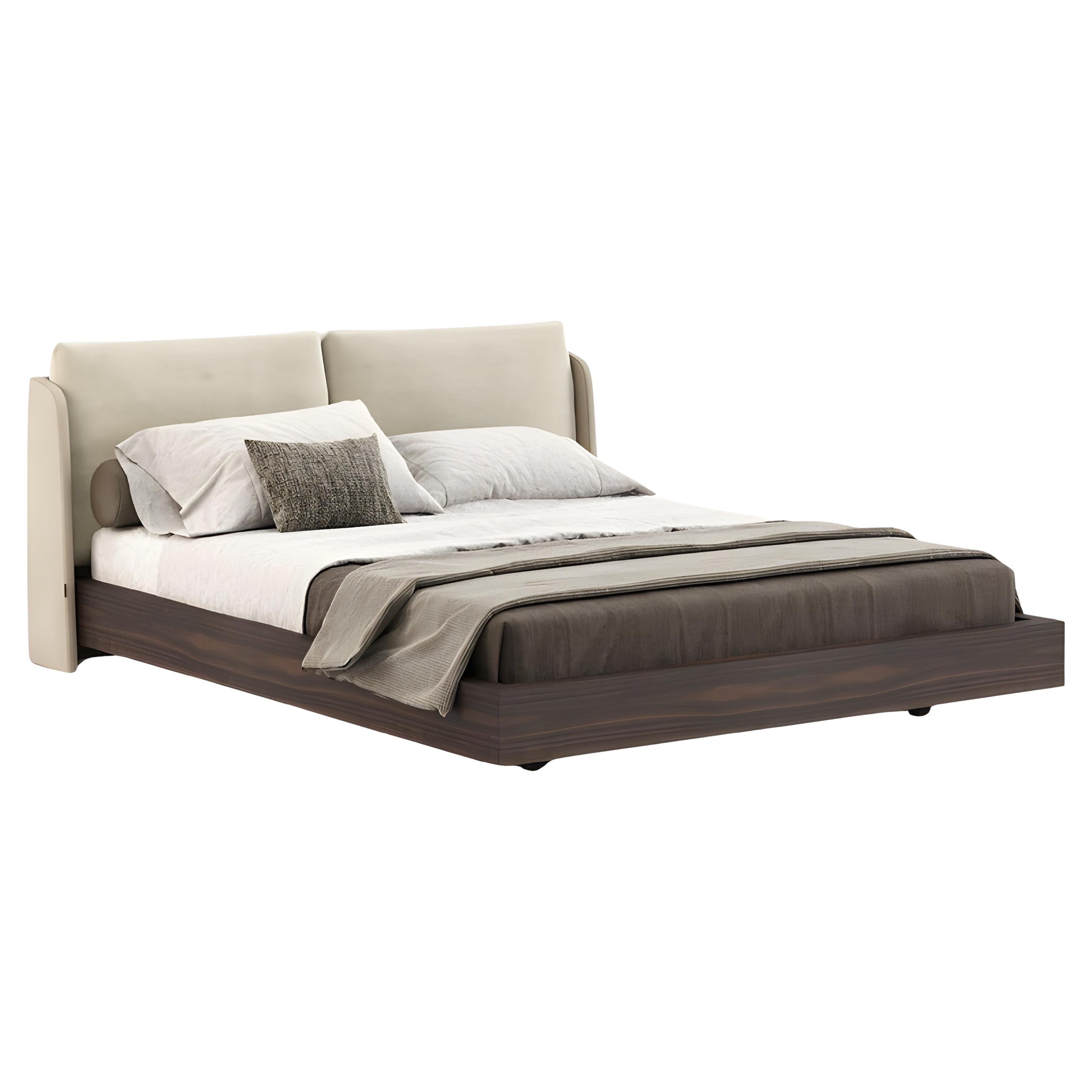 Customizable American King Bed with Upholstered Headboard and Wooden Base