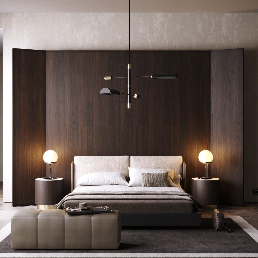 Modern Customizable American Queen Bed with Upholstered Headboard and Wooden Base For Sale