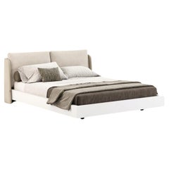 Customizable American Queen Bed with Upholstered Headboard and Wooden Base