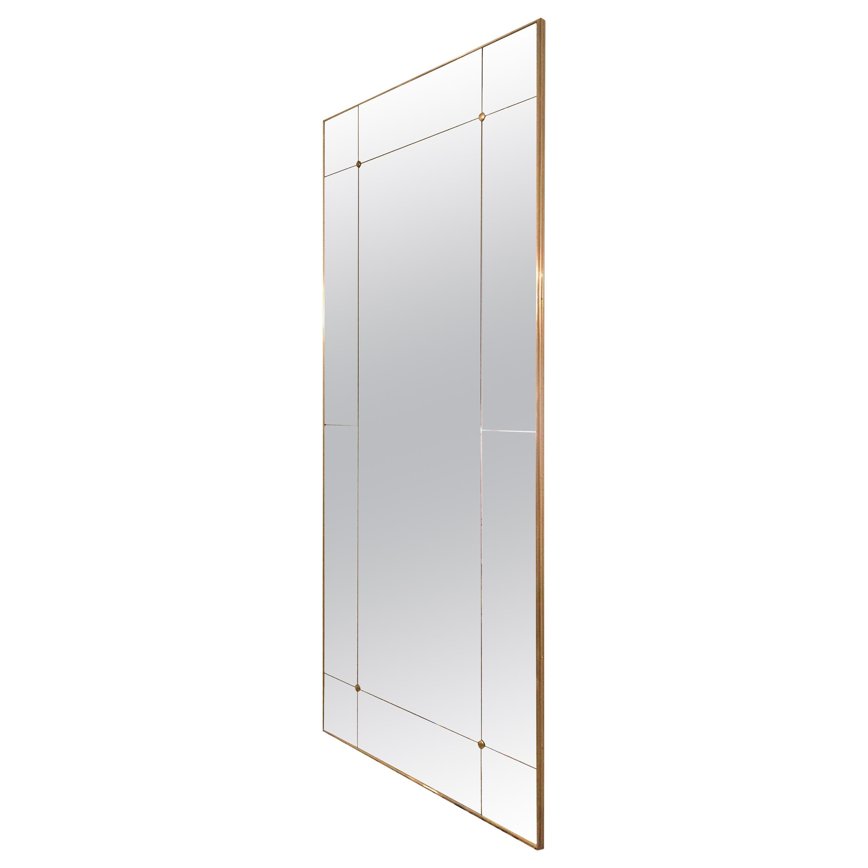 Customizable Art Deco Style Brass Frame Window Pane Look Mirror