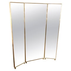 Customizable Art Deco Style Mirrored Three Panels Brass Frame Screen