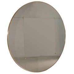 Customizable Art Deco Style Rounded Brass Frame Window Pane Look Mirror
