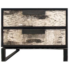 Modern Birch 2-Drawer Nightstand with Forged Metal by Ercole Home