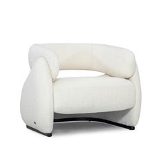 Customizable Black Matte White Boucle Armchair Inspired by Ocean Waves, Mare