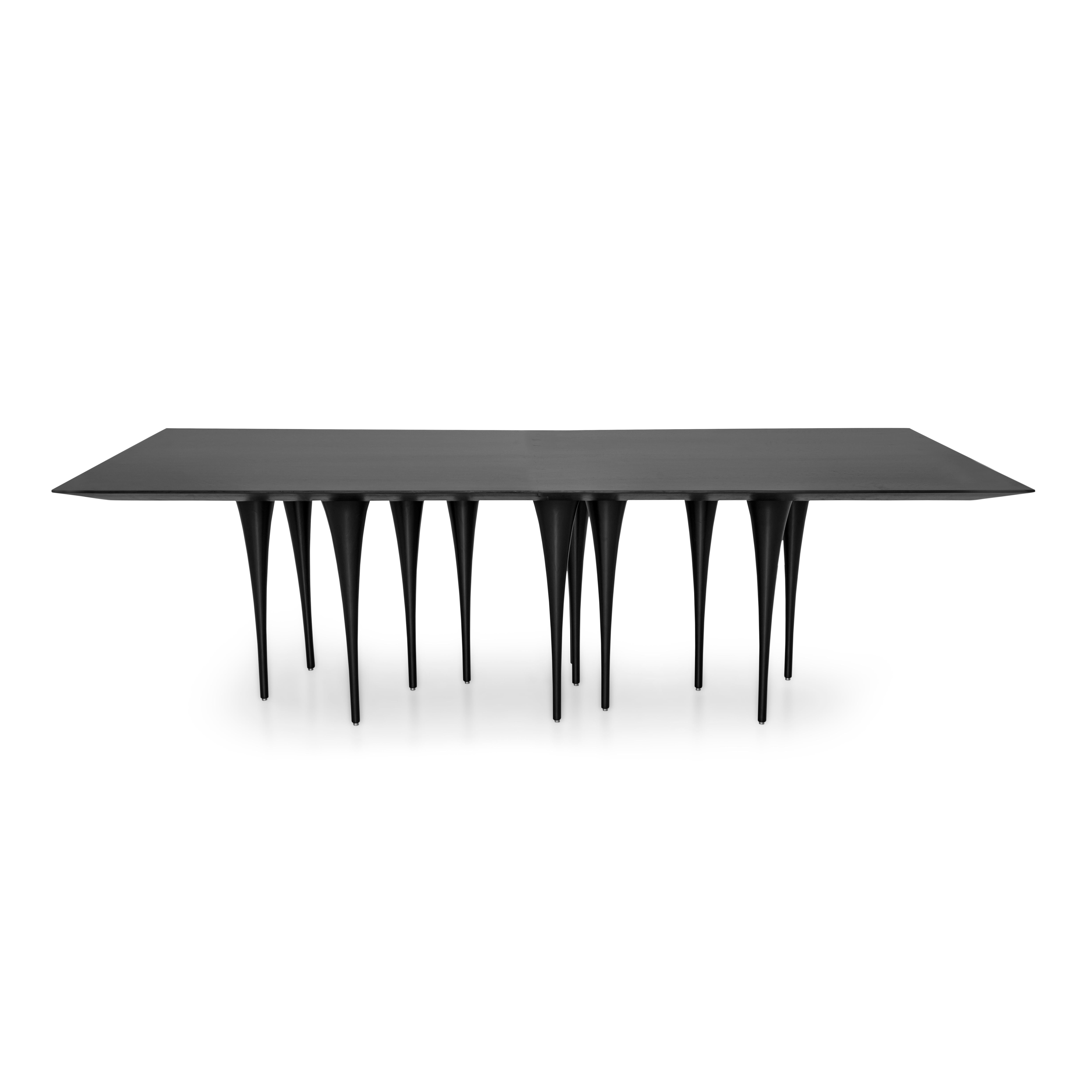 Chêne Table de salle à manger personnalisable en Oak Oak 110 pouces avec base sculpturale - Pin Line en vente