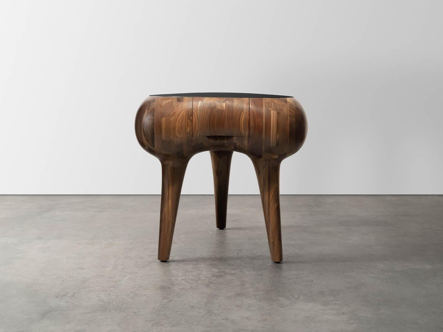 Carved Customizable BLOCK Wooden Side Table by Richard Haining, Shown in Walnut For Sale