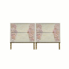 Modern Blossom Glass Mosaic Nightstand, Vintage Metal Base by Ercole Home